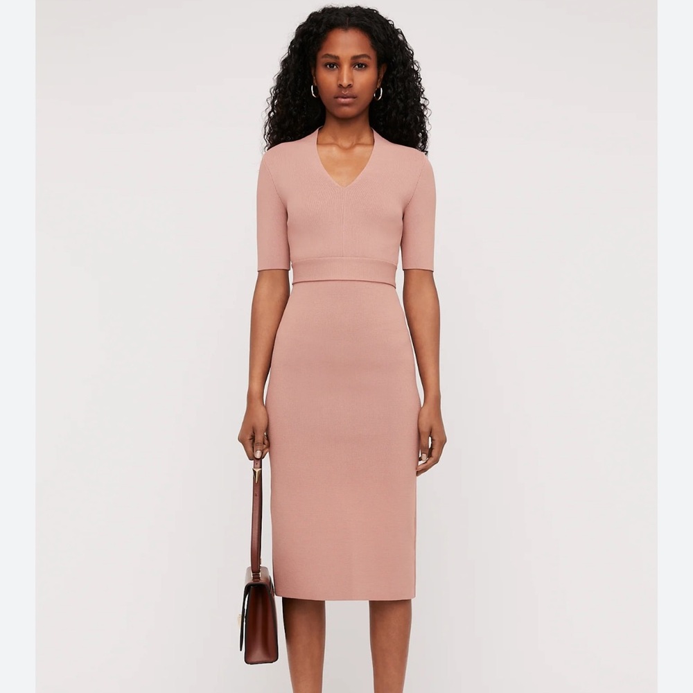 Scanlan Theodore Crepe Knit V Neck Dress